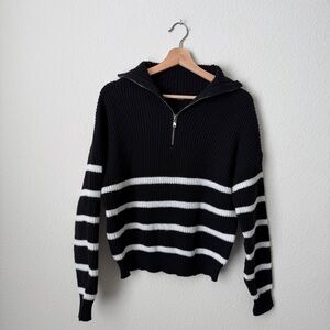 NWT Black and White Striped V-Neck Sweater